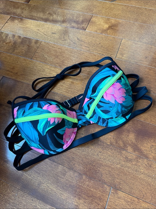 Target Other - Target Black Floral Underwire Bikini Top with Yellow, Green and Pink Accents